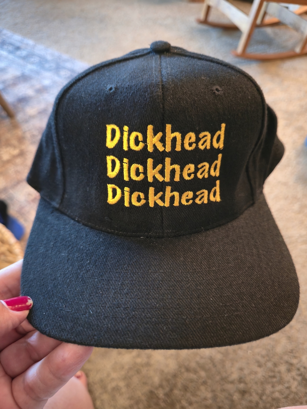 Black Cap with Yellow Embroidered Text - Men's Accessory